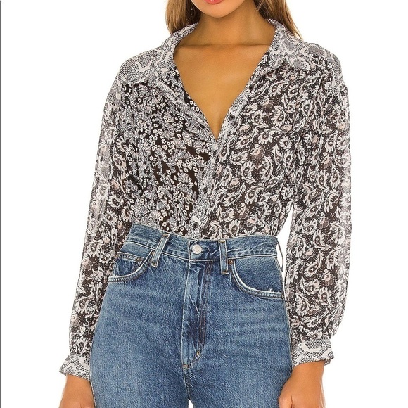 Free People black paisley Dani button up size S - Picture 1 of 9